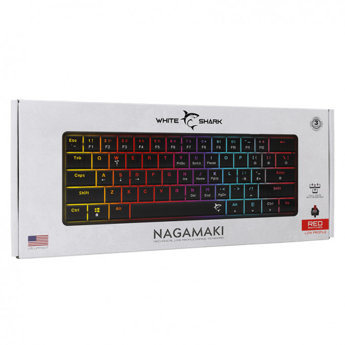 WHITE SHARK NAGAMAKI-B/R-US WS GK-006111-B/R-US mechanikus billentyűzet, fekete, piros sw.61, angol PC