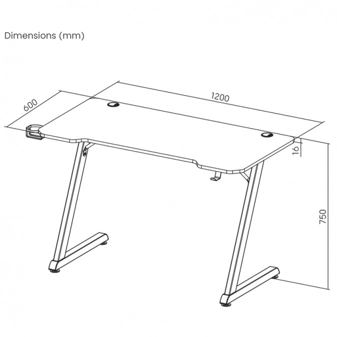 WHITE SHARK WS HELIX Gamer asztal fekete 1200x600x750 mm PC