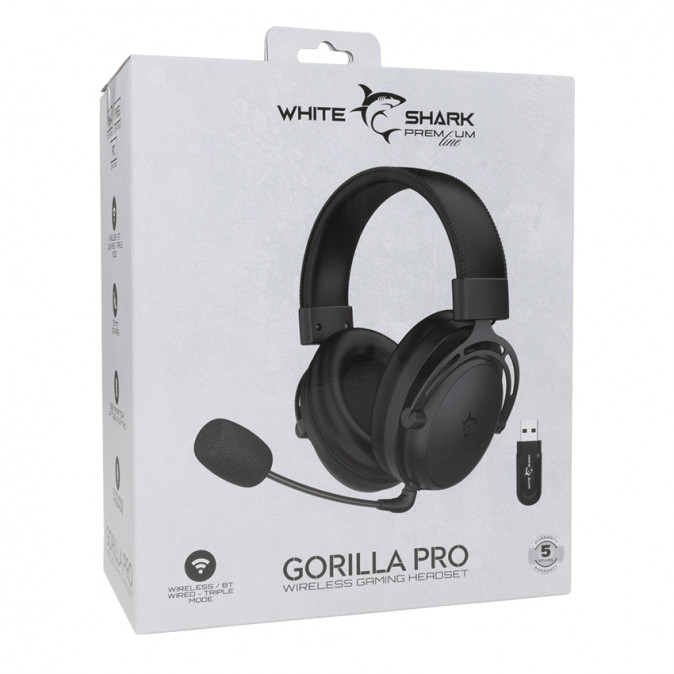 WHITE SHARK WSP WGH-2443B GORILLA PRO vezeték nélküli gamer fejhallgató + mikrofon Fekete PC