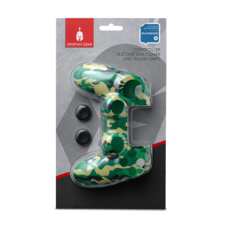 Spartan Gear - Controller Silicon Skin Cover and Thump Grips Green Camo PS4